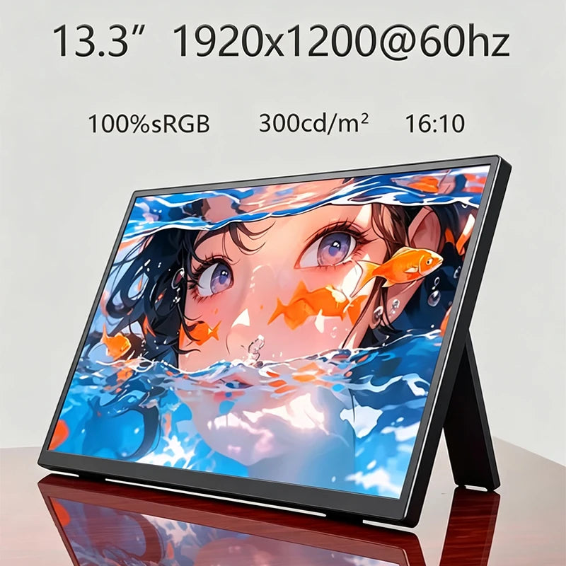 13.3-Inch Portable Mobile Monitor, 100%SRGB, Second Screen for Laptops, Suitable for Mac, Xbox, PS4/5, Switch