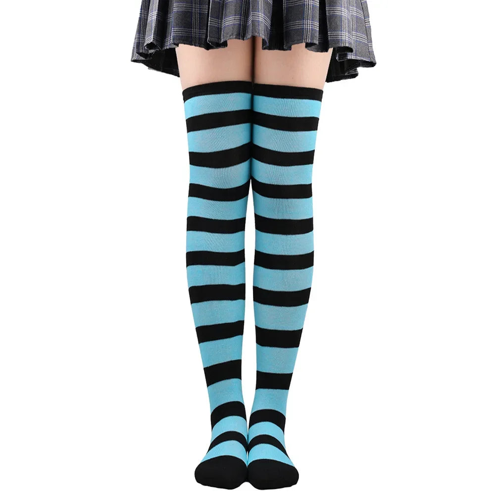 Womens Striped Thigh High Stockings Ladies Girls Black White pink Long Over Above Knee Socks femboy Cosplay Lolita Harajuku Y2k