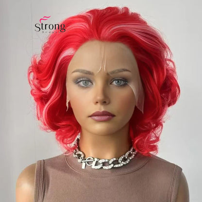 Short Curly Bob Wig Lace Front Wig Pink Synthetic Lace Front Wig For Women Natural Hairline Heat Resistant Synthetic Fiber
