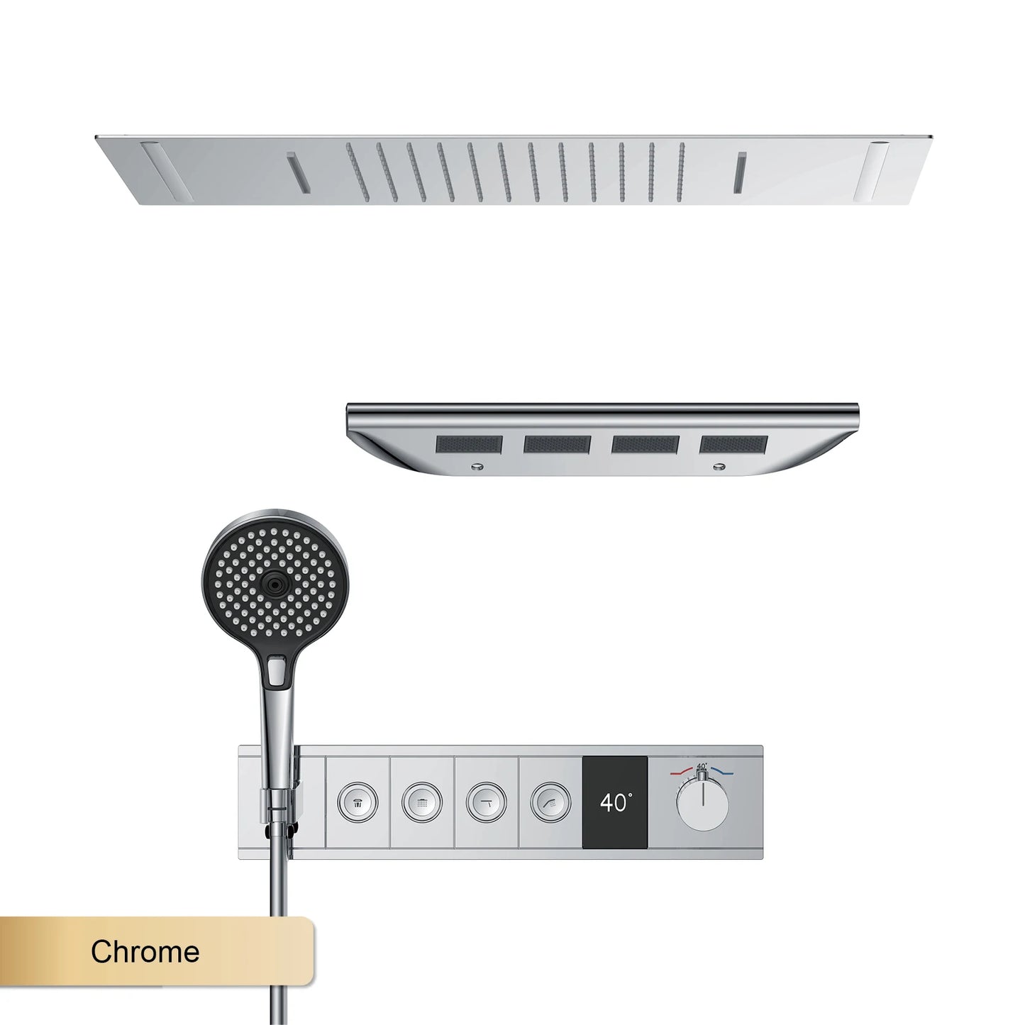 Ceiling Mounted LED Digital Display Thermostatic Shower System.Embedded waterfall style brass bathroom mixer for hot&cold water
