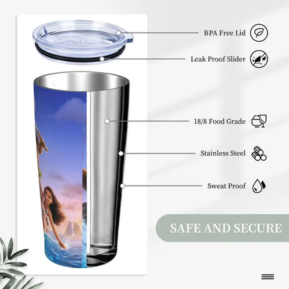 Moana and Pua Cartoon Movie Insulated Tumbler with Straws Stainless Steel Coffee Mugs Double Wall Car Bottle Cups 20oz