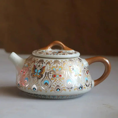 Hand Drawn Ceramic Teapot, Vintage Chinese Kung Fu Teapot, Household Brewing Porcelain Tea Set, Vintage Floral Design