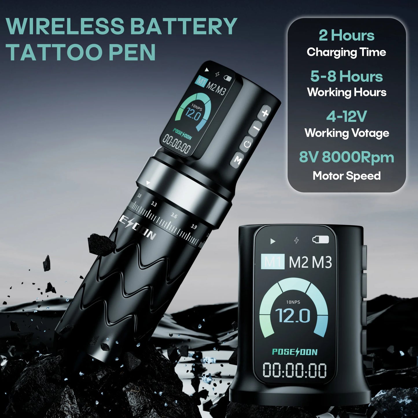 POSEIDON HM145 Tattoo Machine 2 Tattoo Power Supply Tattoo Pen Wirless Tattoo Gun With Powerful Custom Motor For  Tattoo Artist