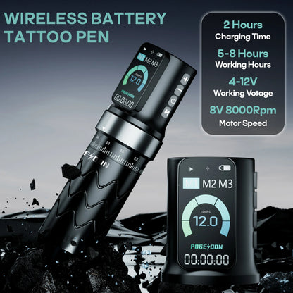 POSEIDON HM145 Tattoo Machine 2 Tattoo Power Supply Tattoo Pen Wirless Tattoo Gun With Powerful Custom Motor For  Tattoo Artist