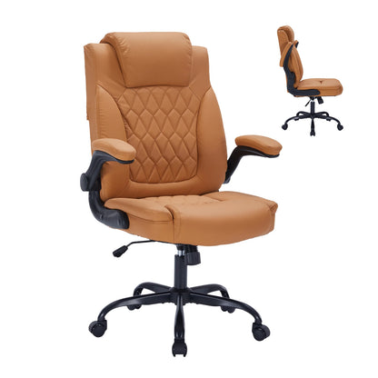 Heavy-Duty Leather Executive Office Chair Ergonomic Desk Chair with Lumbar Support, Flip-Up Arms, Tilt Lock & Swivel Wheels