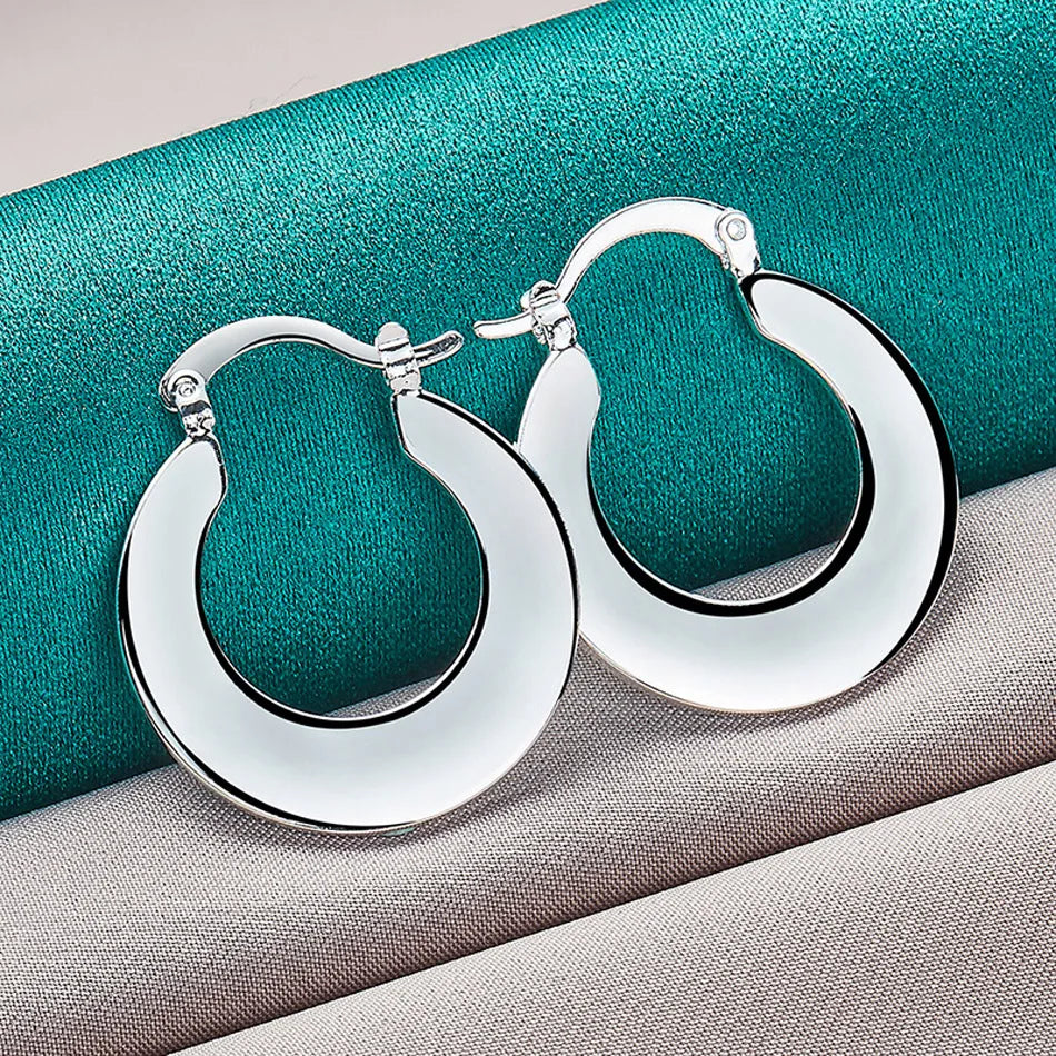 URMYLADY 925 Sterling Silver Smooth Flat Round Earrings For Women Wedding Party Fashion Charm Jewelry