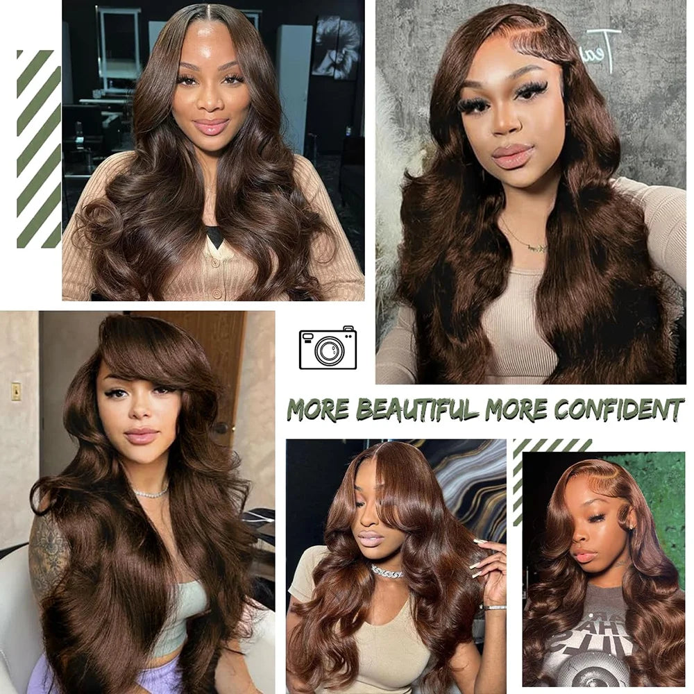 Geeta 30 34 Inch Chocolate Brown Body Wave Lace Front Wig 200 250 Density Colored 100% Human Hair Wigs 13x4 Lace Frontal Wig