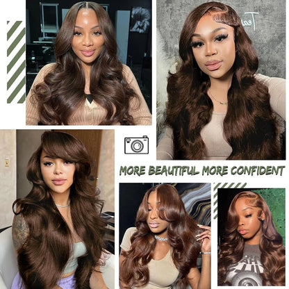 Geeta 30 34 Inch Chocolate Brown Body Wave Lace Front Wig 200 250 Density Colored 100% Human Hair Wigs 13x4 Lace Frontal Wig