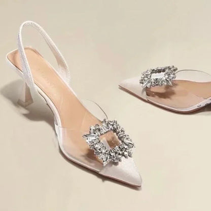 Summer Women High Heels Shoes Luxury Crystal Women Sandals Designer Pointed Toe Pumps Transparent Sexy Women sandalias de mujer