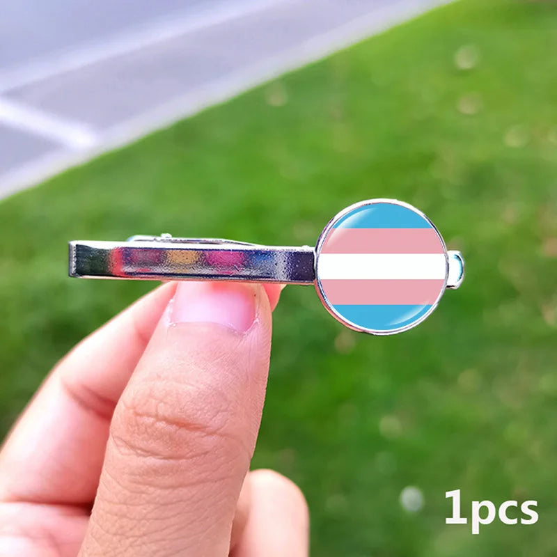 Lesbian Gay Pride Cufflinks for Fans LGBT Creative Rainbow Flag Glass Gem Charm Shirt Decoration Cuff Buttons