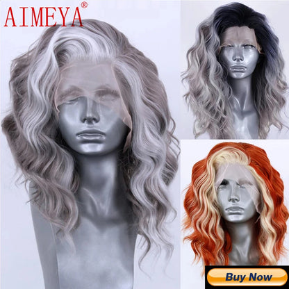 AIMEYA Blonde Wig Synthetic Lace Wigs for Women Natural Hairline Synthetic Lace Frontal Wig Preplucked Wavy Wigs Cosplay Use