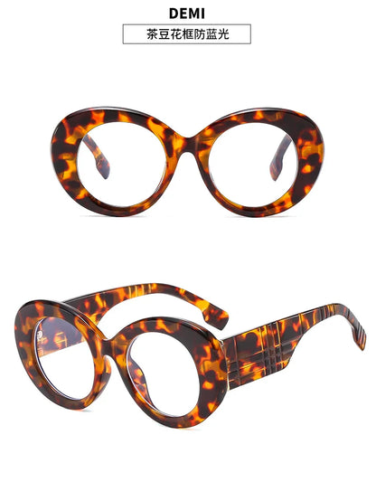 Retro Stripe Yellow Anti Blue Light Glasses For Women 2025 Luxury Brand Large Round Eyeglasses Frame Retro Transparent Glasses