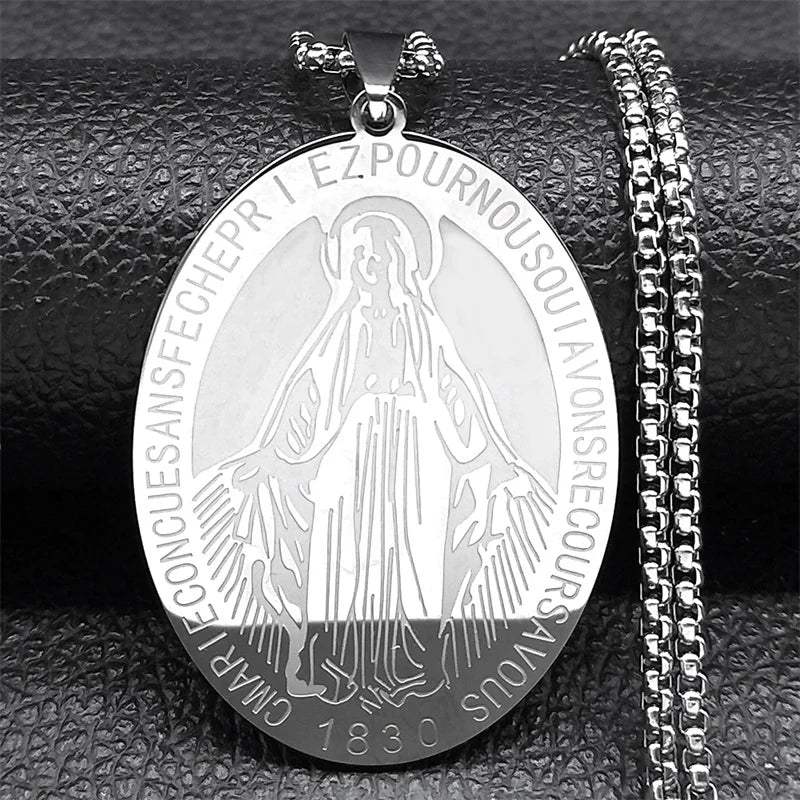 1830 Our Lady of Miraculous Medal Necklace for Women Men Stainless Steel Gold Color Virgin Mary Male Chain Jewelry NZZZ492S02