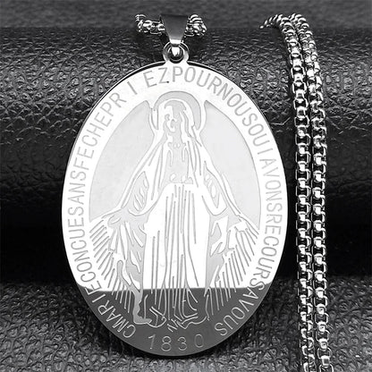 1830 Our Lady of Miraculous Medal Necklace for Women Men Stainless Steel Gold Color Virgin Mary Male Chain Jewelry NZZZ492S02