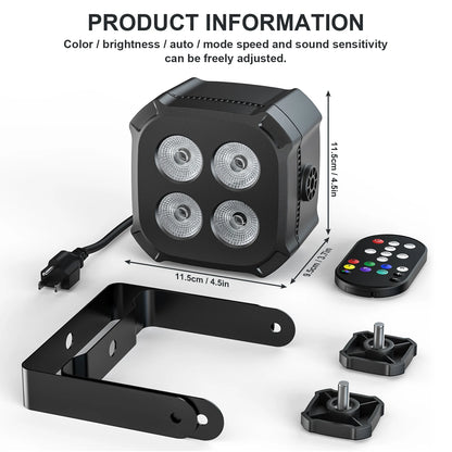 Yiflamefly 4Pcs 30W Par Lights 4x8W LED RGBWYP+CYAN DJ Light Remote & DMX Controlled Stage Light For Wedding Party Club Disco