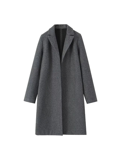 Willshela Women Fashion Solid Open Stitch Long Trench Coats Vintage V-Neck Full Sleeves Female Chic Lady Outfits