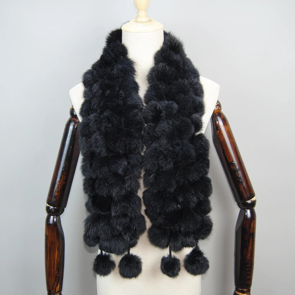 Women Winter Warm Real Rabbit Fur Scarf Hot Sale Natural Rabbit Fur Muffler 2025 Lady 100% Genuine Fur Scarves Wholesale Retail