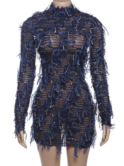 kliou Stacked Pleated Women Mini Dress 2024 New Stunning O-neck Body-shaping Patchwork Vestidos Female Attractive Party Frock