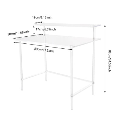 Acrylic Desk 2-Tier Computer Desk Home Office Clear Desk 31.5*19.69*34.65in Writing Table Vanity Desk Study Desk