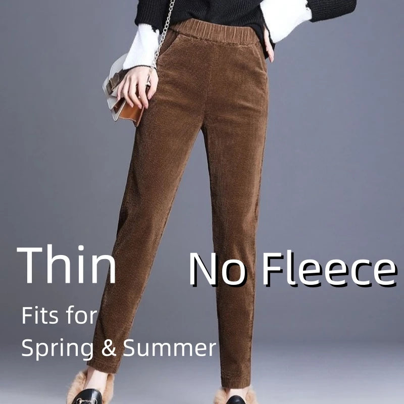 Autumn Winter Plush Thick Thin Elegant Women's Pants High Waist Fleece Pencil Pants Women Corduroy Leggings Office Lady Trousers