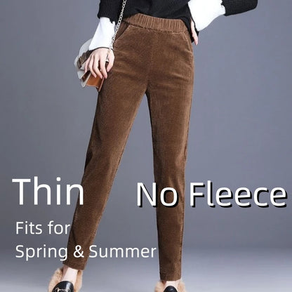 Autumn Winter Plush Thick Thin Elegant Women's Pants High Waist Fleece Pencil Pants Women Corduroy Leggings Office Lady Trousers
