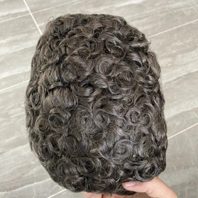 Microskin 0.06mm-0.08mm PU Base Natural Hairline Men's Curly Blonde Human Hair Wig Hair Replacement Capillary Prosthesis Toupee