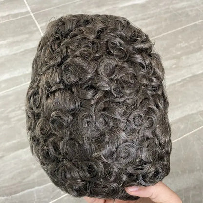 Microskin 0.06mm-0.08mm PU Base Natural Hairline Men's Curly Blonde Human Hair Wig Hair Replacement Capillary Prosthesis Toupee