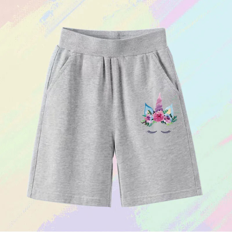2025 Girls Summer Cat Ear Print Shorts Kids Elastic Waist Beach Short with Pocket Sports Short Pants Kids Cute Clothes 3-14y