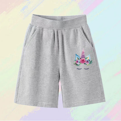 2025 Girls Summer Cat Ear Print Shorts Kids Elastic Waist Beach Short with Pocket Sports Short Pants Kids Cute Clothes 3-14y
