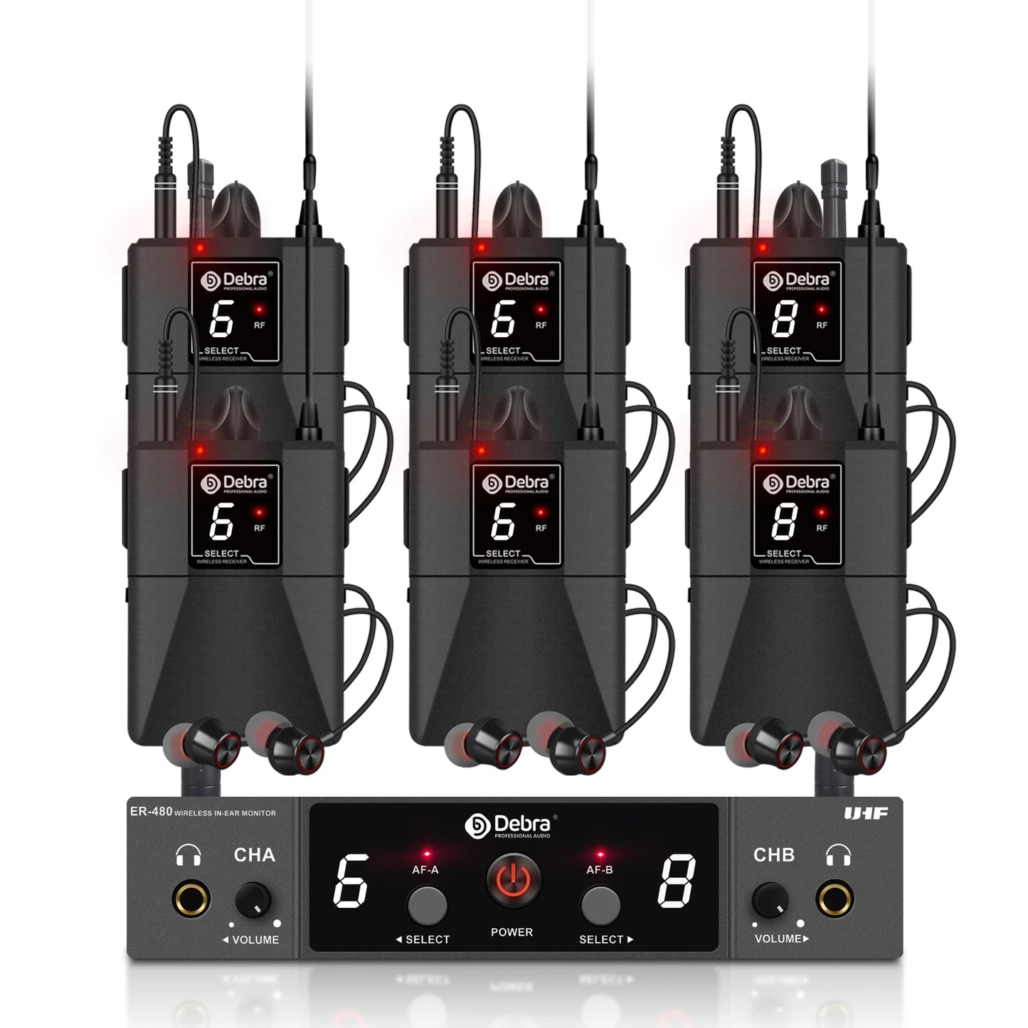 Debra UHF ER-480 Professional Wireless In-Ear Monitor System 50M Range Transmission 16 Frequency Adjustment for Church Stage