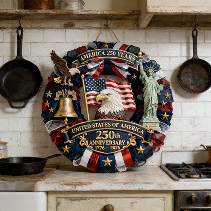 America 250th Anniversary Wreath Decor 1776-2026 Patriotic USA 250 Years Wall Hanging Ornament Independence Day Party Decoration