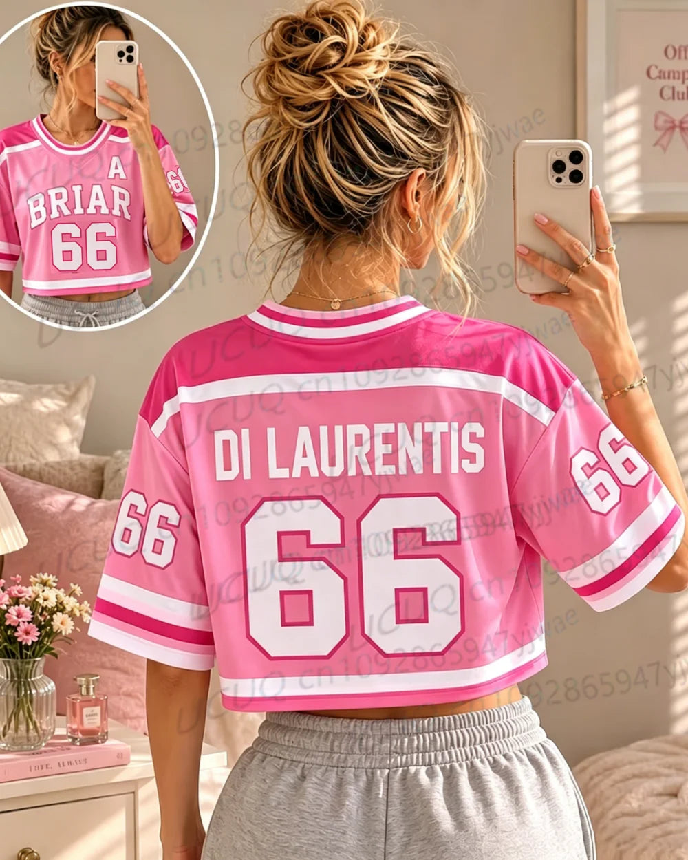 Summer Women's Off Campus Briar University Graham 44 DI LAURENTIS 66 Crop Top Football Jersey Short Sleeve Crop T-shirt Tops