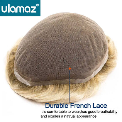 French Lace Wigs for Men Bleach Knots Lace Front Toupee Man Wig Full Lace Male Hair Prosthesis Natural Human Hair Lace Men's Wig