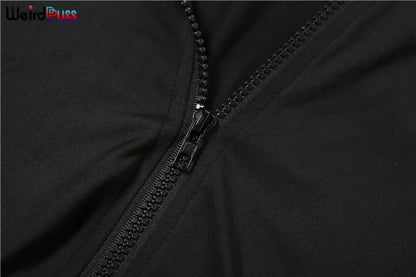 Weird Puss Sporty Casual 2 Piece Set Women Tracksuit Hooded Zip Crop Tops+Leggings Fitness Soft Stretch Streetwear Activity Suit