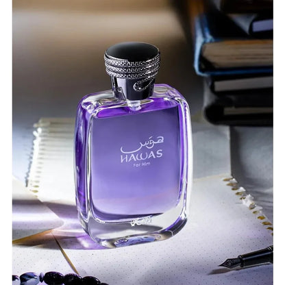 Rasasi Hawas for Him Eau de Parfum Spray 100 ML Original Arab Perfumes Lasting Watery Aromatic Pheromones Perfume Cologne 3.4 Oz
