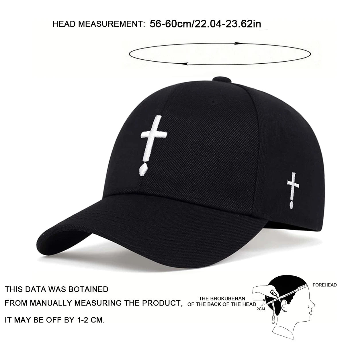 Unisex Simple Cross Water Drop Embroidery Baseball Caps Spring and Autumn Outdoor Adjustable Casual Hat Sunscreen Hat