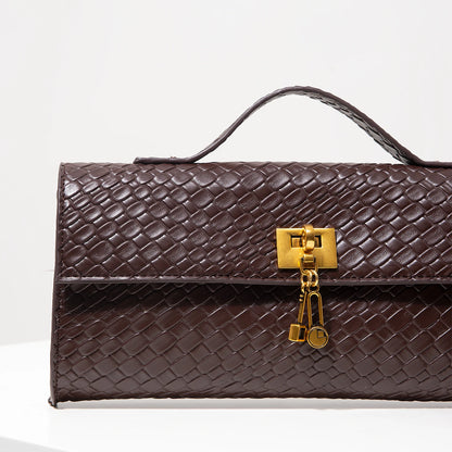 Vintage Faux Leather Woven Baguette Bag, Flap Women's Clutch, Elegant Evening Bag, Burgundy Wallet, Women's Dress Party, Wedding Accessory (Random Pattern)
