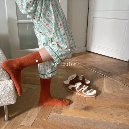 SP&CITY Colored Dotted Sheep Woolen Socks Women's Winter Warm Keeping Middle Tube Socks Casual Thick Korean Fashion Stockings