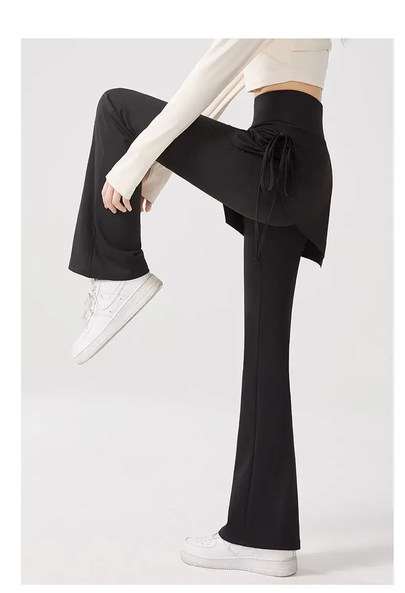 Women's Flare Pants with Skirt Overlay - High Waist Casual Bootcut Leggings