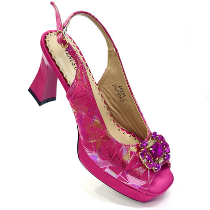 Venus Chan 2025 Elegant Peep-Toe Heels for Women - Perfect Italian Party Shoes & Bag Set with Sparkling Diamond Accents
