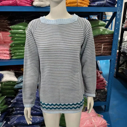 2025 Spring Knitted Women Sweater Print O-neck Long Sleeve Casual Loose Sweaters Female Winter Elegant Trendy Ladies Clothes