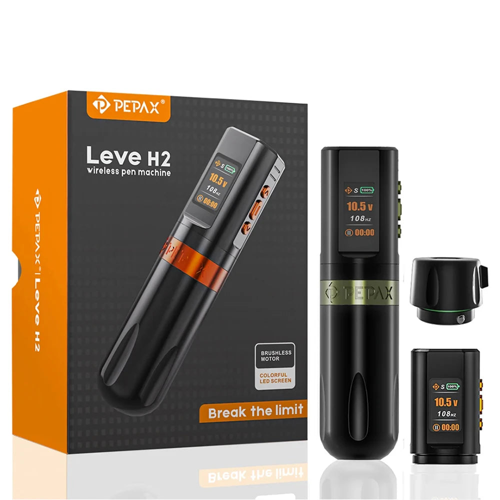 PEPAX Leve H2 Wireless Tattoo Machine Pen 2pcs Battery Tattoo Pen Machine Brushless Motor 3.5/4.2/5.0MM Stroke