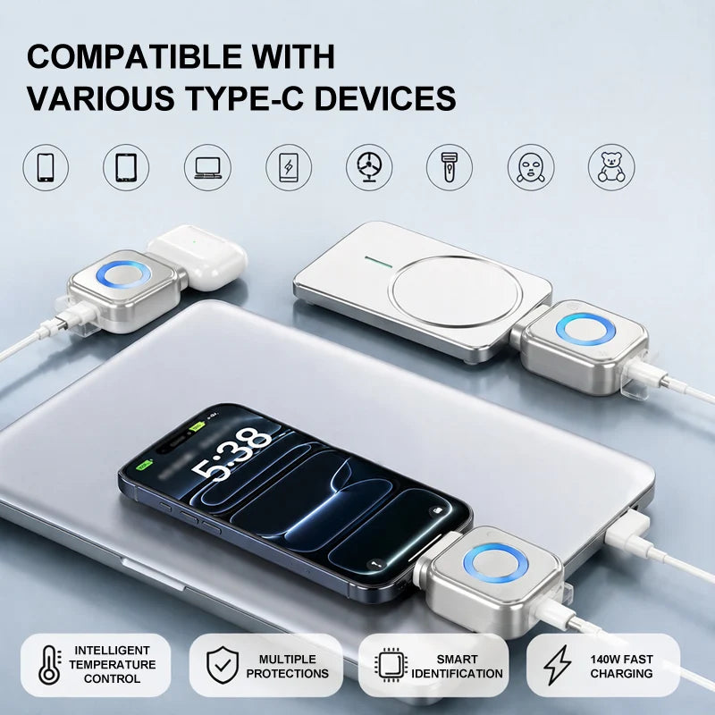 KEBIDUMEI 140W Type-C Charging Adapter Universal Separator Anti-Overcharge for Safe Overnight Charging Smart Auto Stop Charging