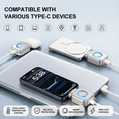 KEBIDUMEI 140W Type-C Charging Adapter Universal Separator Anti-Overcharge for Safe Overnight Charging Smart Auto Stop Charging