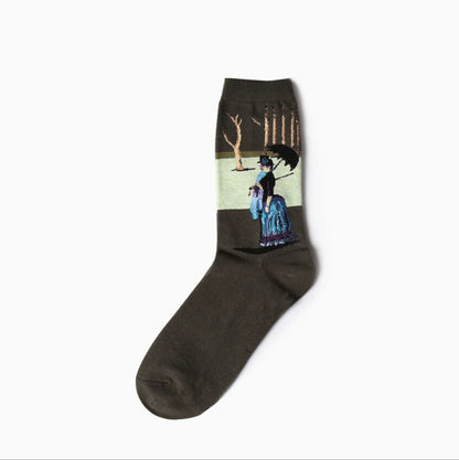 1 Pair Autumn Winter Retro Men Socks Couple Socks New Art Van Gogh Mural World Famous Oil Painting Series Funny Socks