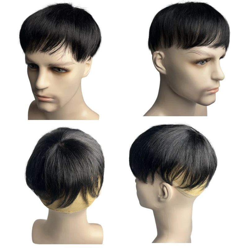 100% Human Hair Toupee Wigs for Men Hair Male Wig Capillary Prothesis Replacement System Men's Wig Real Hair for Cover Grey Hair