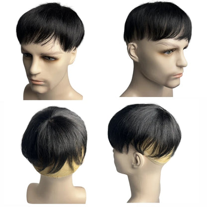 100% Human Hair Toupee Wigs for Men Hair Male Wig Capillary Prothesis Replacement System Men's Wig Real Hair for Cover Grey Hair