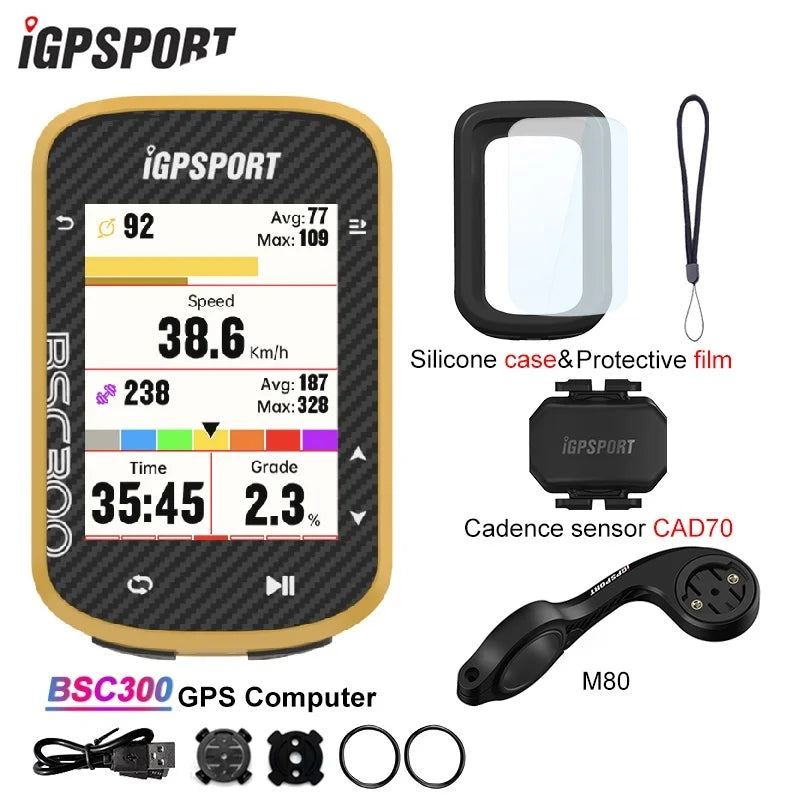 iGPSPORT BSC300 BSC 300 Yellow Computer ANT+ Wireless Bike Speedometer Bluetooth GPS route navigation notification Odometer