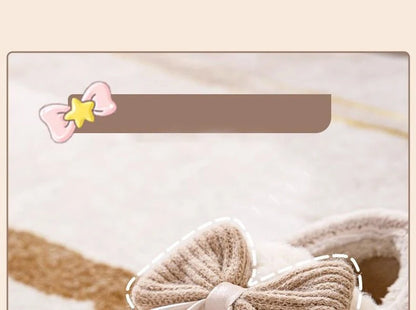 Thick Soled Non Slip Home Plush Slippers 2025 New Cotton Slippers for Women Bow Slippers for Autumn and Winter Warm for Women
