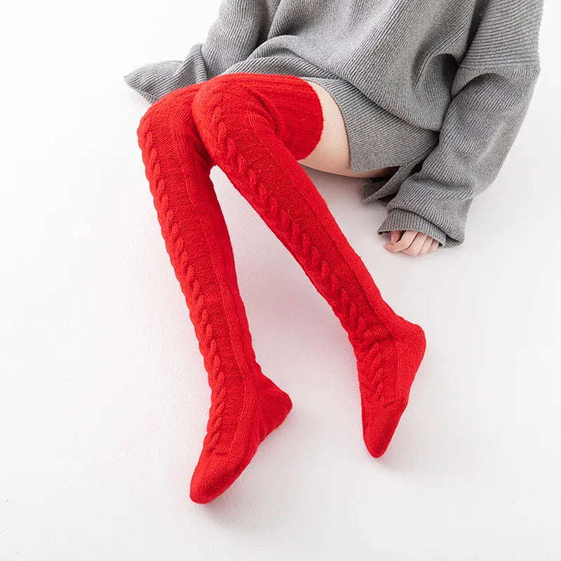 Women Winter Warm Breathable Long Johns Mohair Knee Length Knitted Wool Stretch High Sockings Femboy Leg Warmers Kawaii Clothes